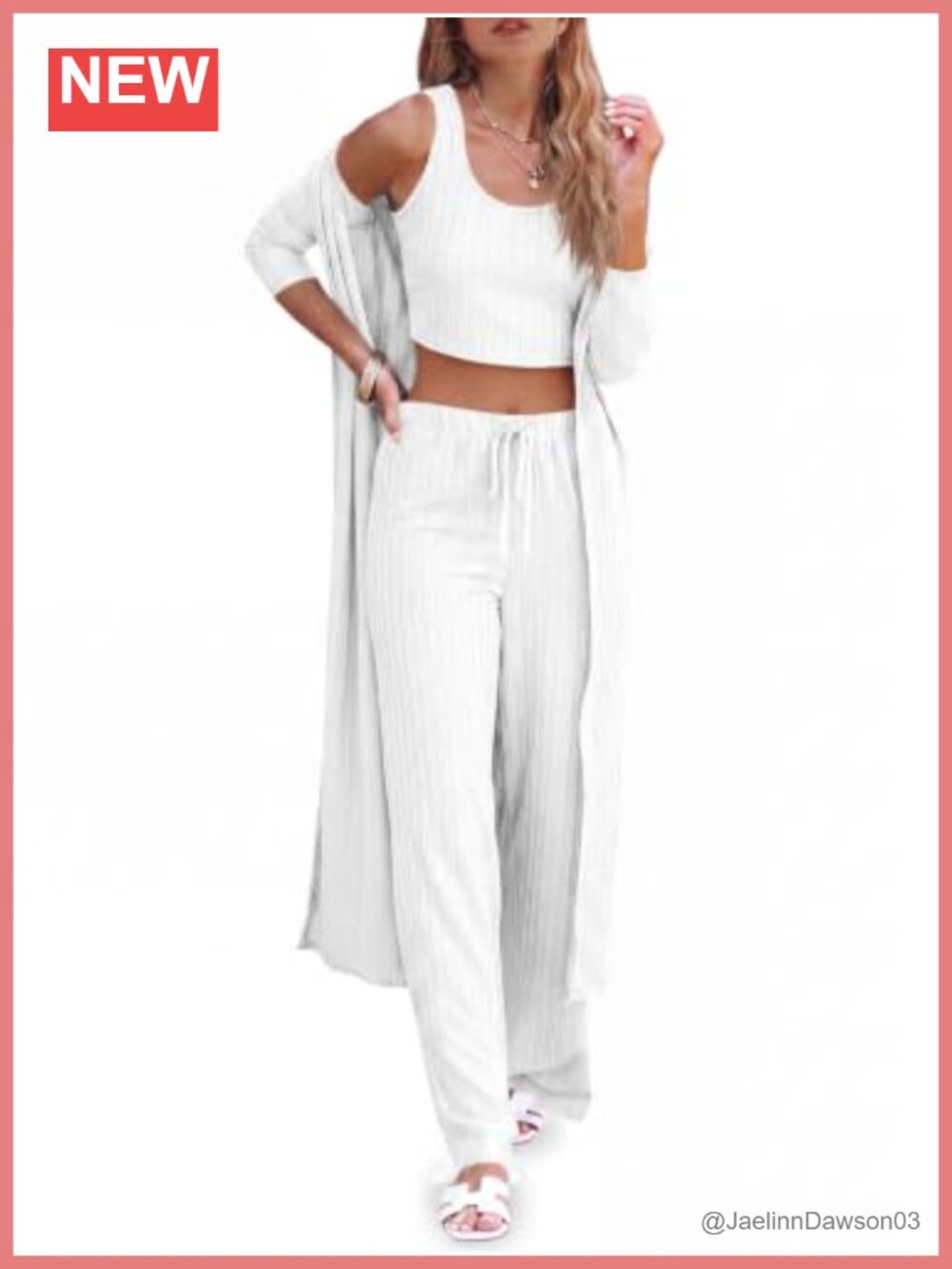 Fessceruna Women's 3 Piece Lounge Set Scoop Neck Crop Tank Wide Leg Pants Long